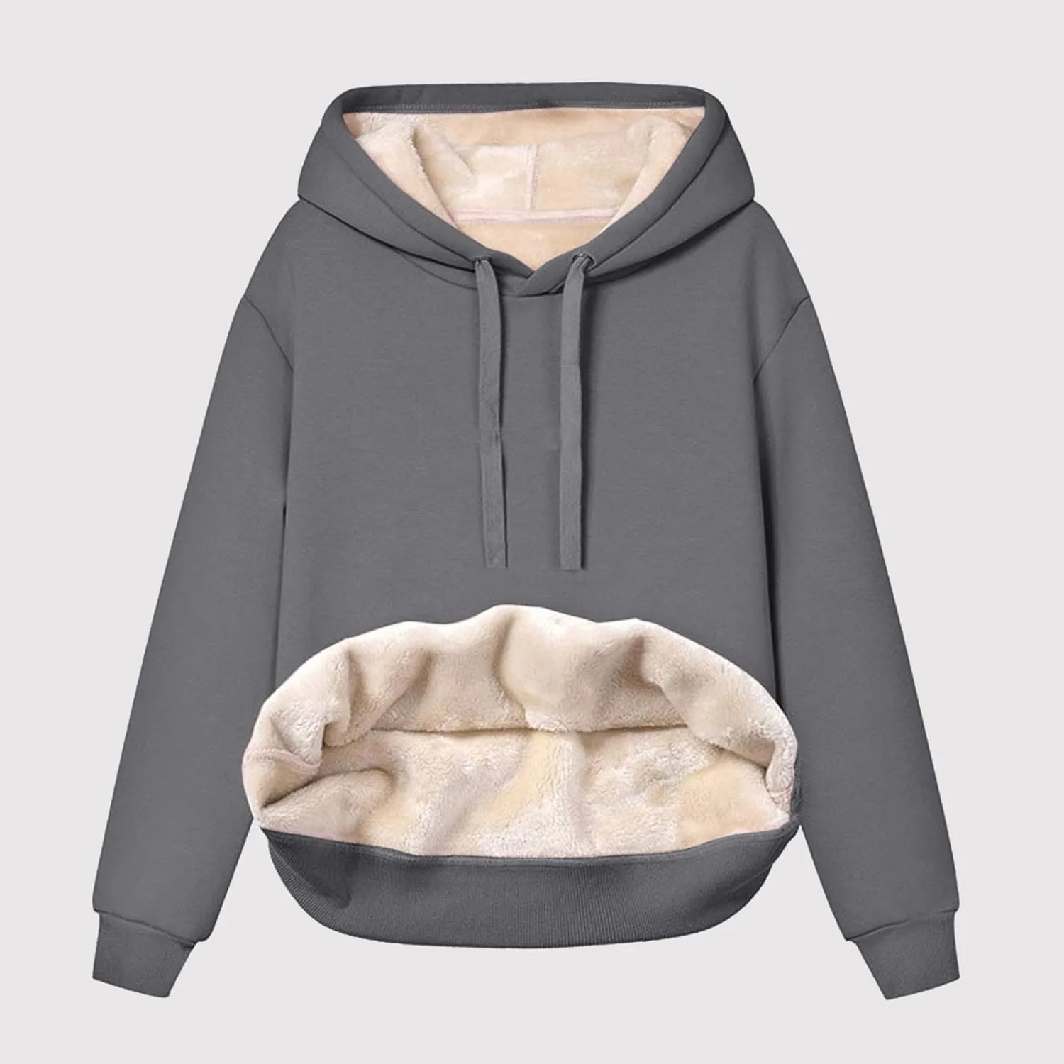 Womens Winter Warm Fleece Sherpa Lined Casual Drawstring Cotton Hooded Sweatshirts Thick Pullover with Pocket