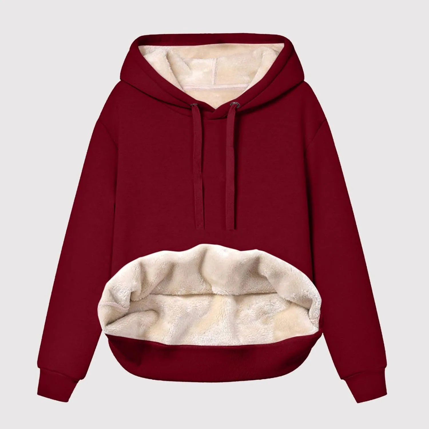 Womens Winter Warm Fleece Sherpa Lined Casual Drawstring Cotton Hooded Sweatshirts Thick Pullover with Pocket