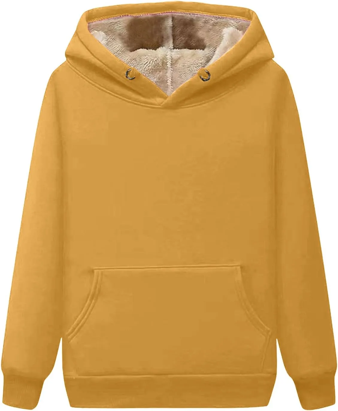 Womens Winter Warm Fleece Sherpa Lined Casual Drawstring Cotton Hooded Sweatshirts Thick Pullover with Pocket