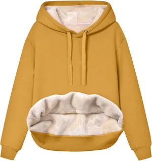 Womens Winter Warm Fleece Sherpa Lined Casual Drawstring Cotton Hooded Sweatshirts Thick Pullover with Pocket