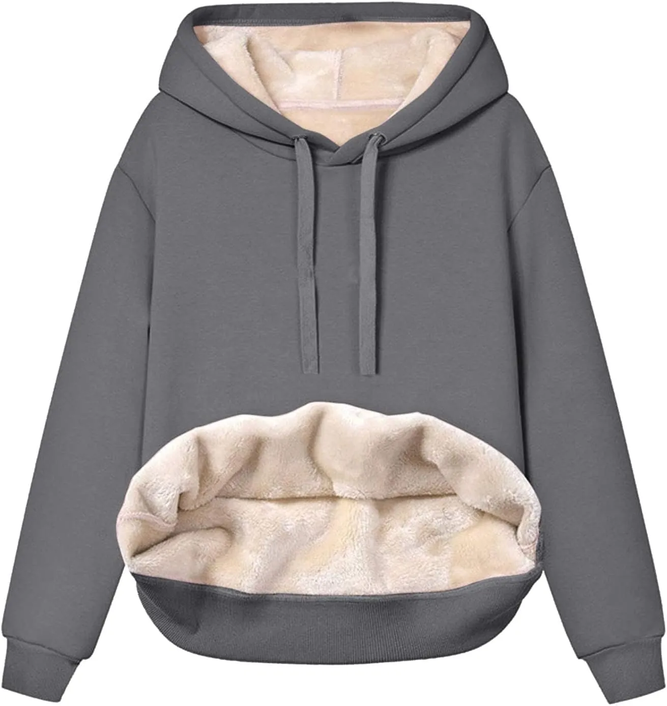 Womens Winter Warm Fleece Sherpa Lined Casual Drawstring Cotton Hooded Sweatshirts Thick Pullover with Pocket