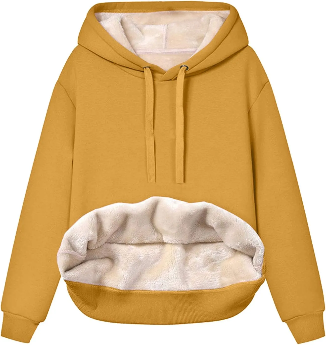 Womens Winter Warm Fleece Sherpa Lined Casual Drawstring Cotton Hooded Sweatshirts Thick Pullover with Pocket