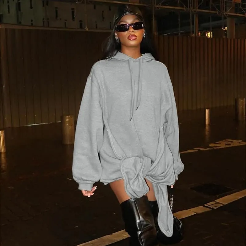 Womens Y2K Oversized Hoodie Grey Sweatshirt Long Sleeve Fleece Pullover Sweatshirt Dresses for Women 2025