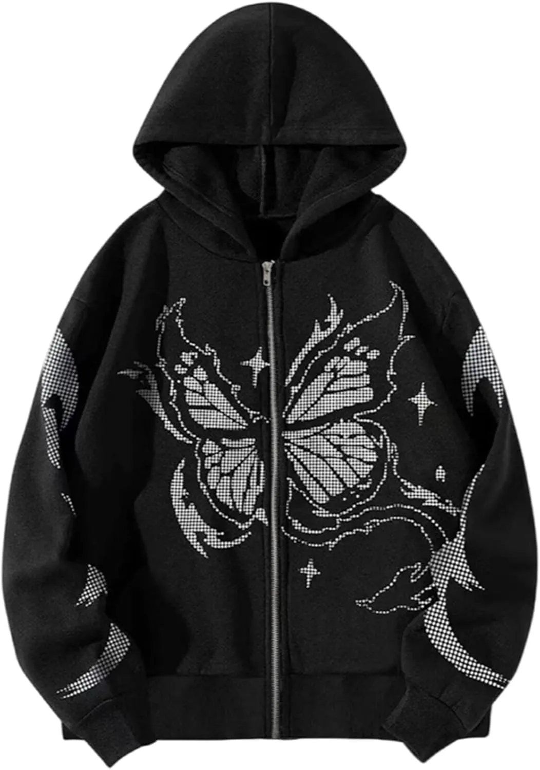 Womens Y2K Sweatshirt Casual Zip Up Oversize Hoodie Butterfly Graphic Jacket 90S E-Girl Hoodie Long Sleeve Streetwear