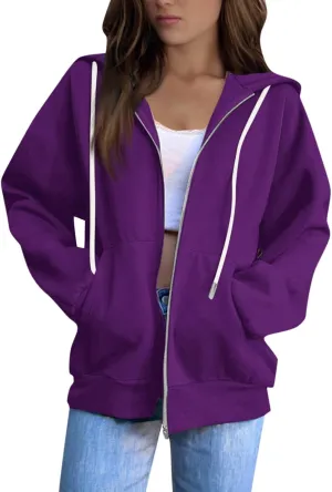 Womens Zip Up Hoodies Casual Long Sleeve Hoodie Jacket Oversized Lightweight Pullover Sweatshirts Tops with Pocket