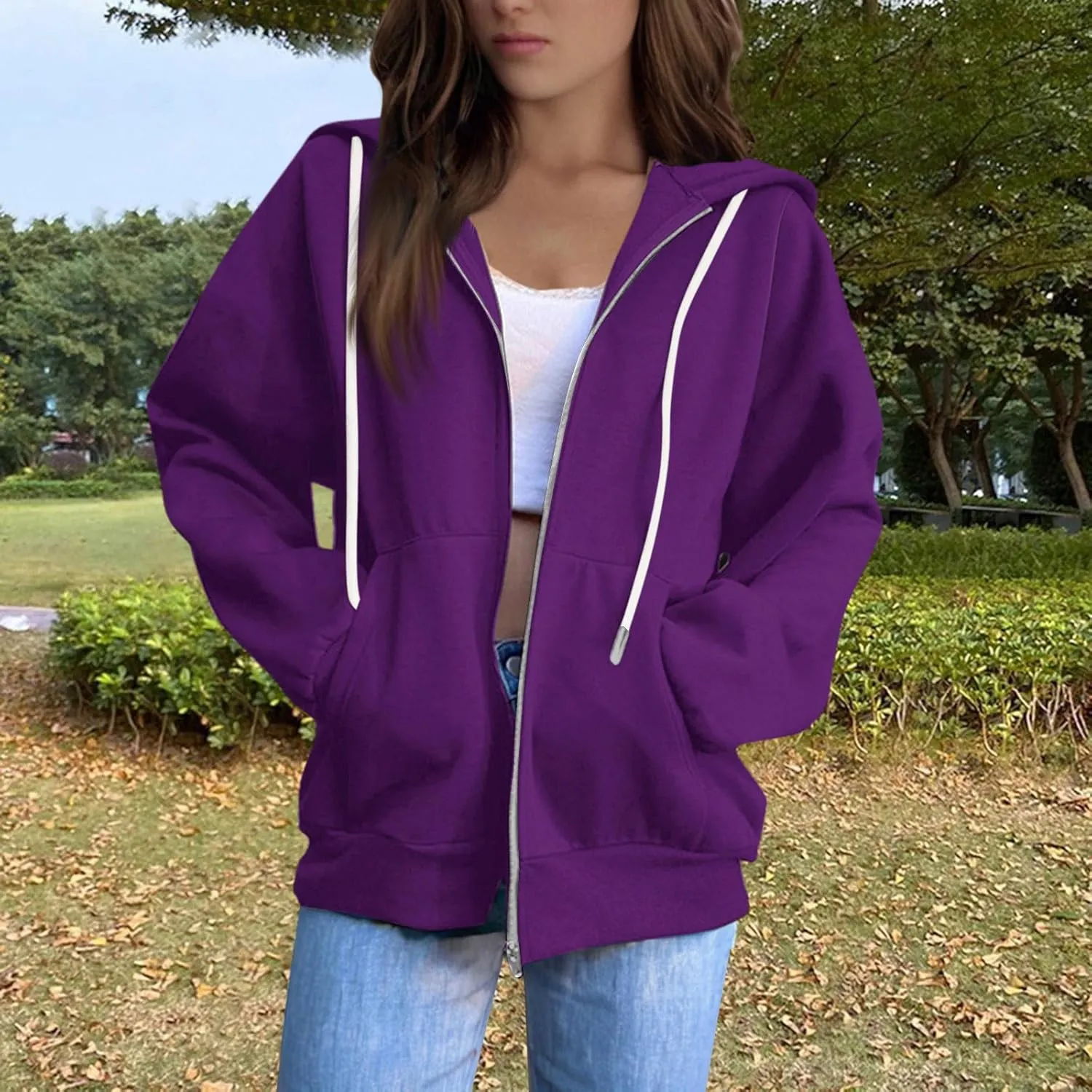 Womens Zip Up Hoodies Casual Long Sleeve Hoodie Jacket Oversized Lightweight Pullover Sweatshirts Tops with Pocket
