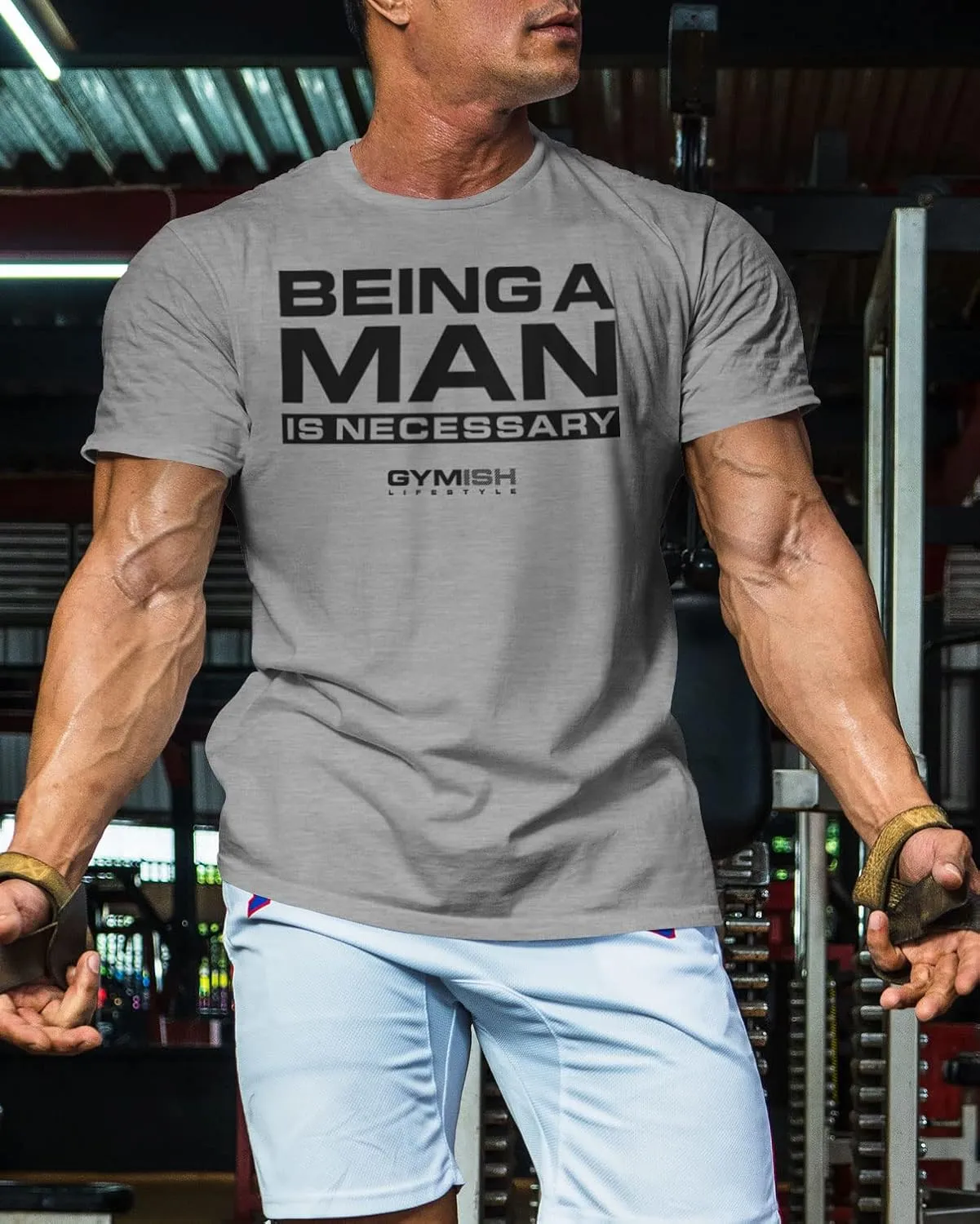 Workout Shirts for Men, Being A Man is Necessary Gym Shirt, Funny Lifting T-Shirt (Being A Man is Necessary)