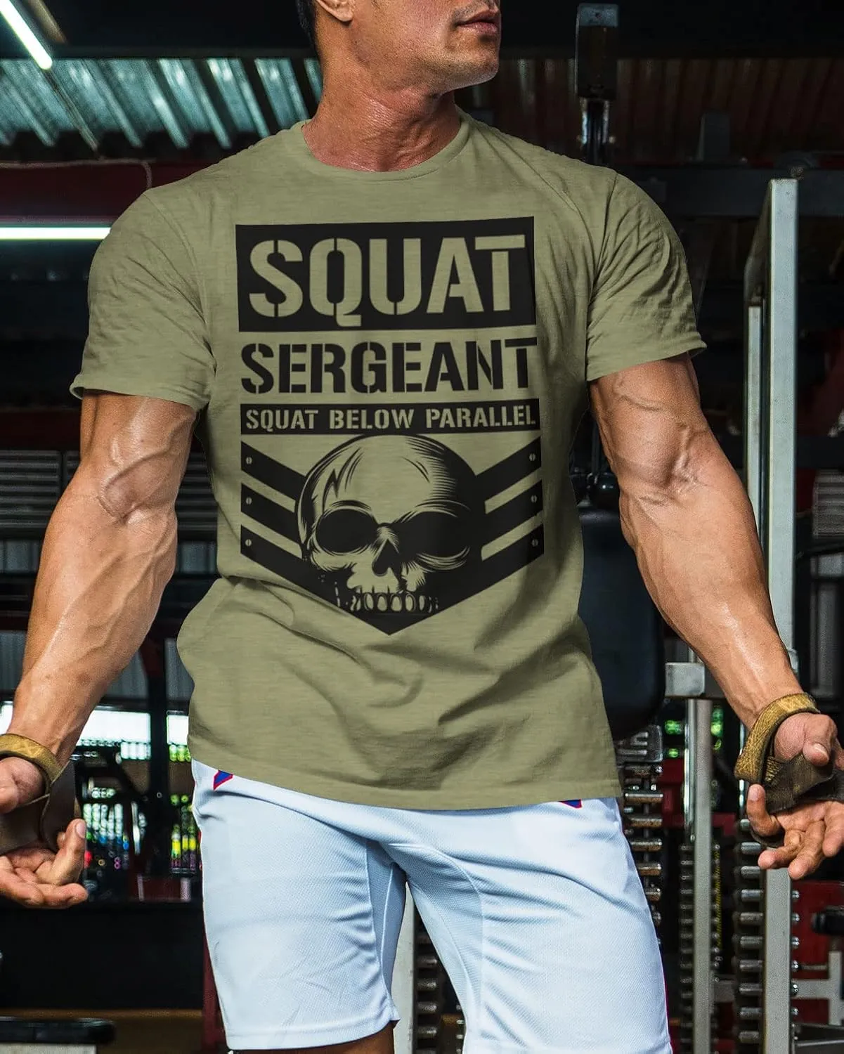 Workout Shirts for Men, Squat Sergeant Squat Below Parallel Gym Shirt, Funny Lifting T-Shirt