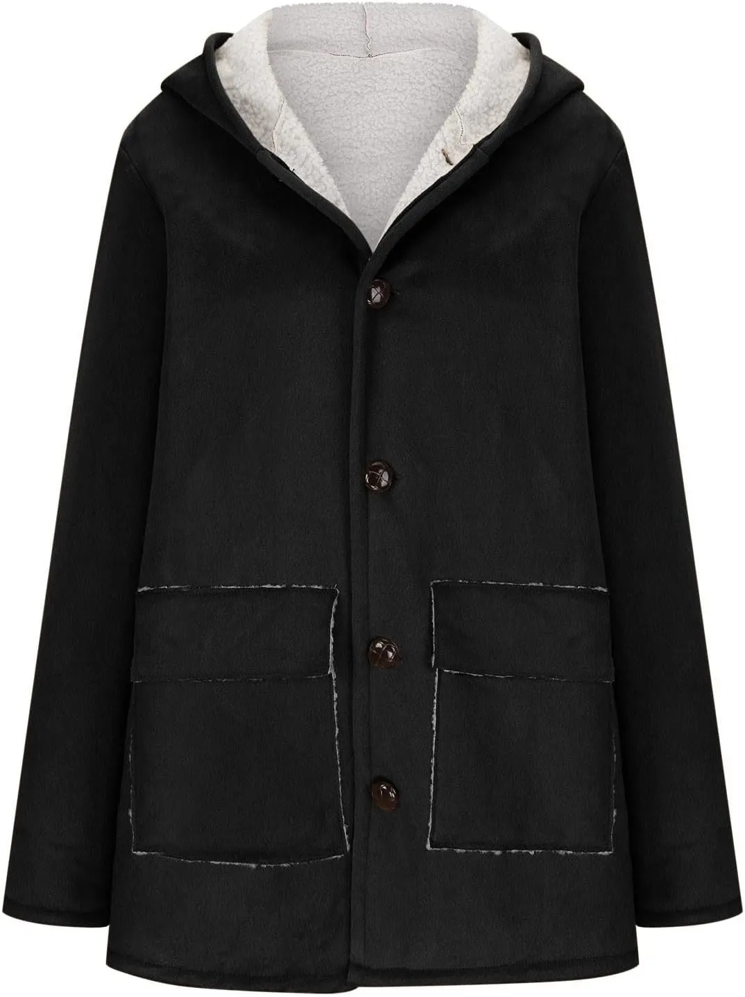 XUNRYAN Womens Fashion Suede Sherpa Fleece Jacket Trench Coats Thicken Winter Warm Sherpa Coat Hooded Peacoat Shearling Parka