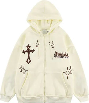 Y2k Zip Up Hoodies for Teen Girls Aesthetic Trendy Oversized Sweatshirt Womens 2022 Star Graphic Print Jackets