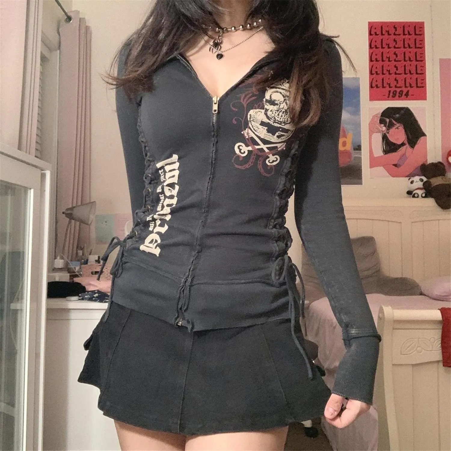 Y2k Zip Up Hoodies for Teen Girls Aesthetic Trendy Oversized Sweatshirt Womens 2022 Star Graphic Print Jackets