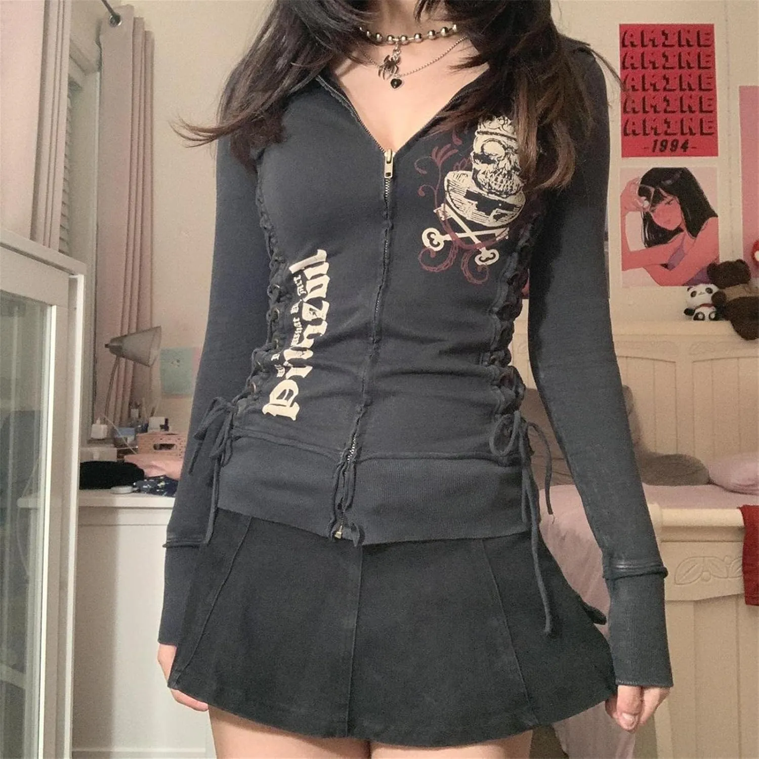 Y2k Zip Up Hoodies for Teen Girls Aesthetic Trendy Oversized Sweatshirt Womens 2022 Star Graphic Print Jackets