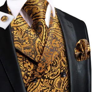 Yellow-Black Paisley Jacquard Vest Set
