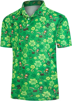 Yoimira Funny Golf Shirts for Men Short Sleeve, Hawaiian Men Polo Shirt Moisture Wicking Quick Dry Fit Print Casual