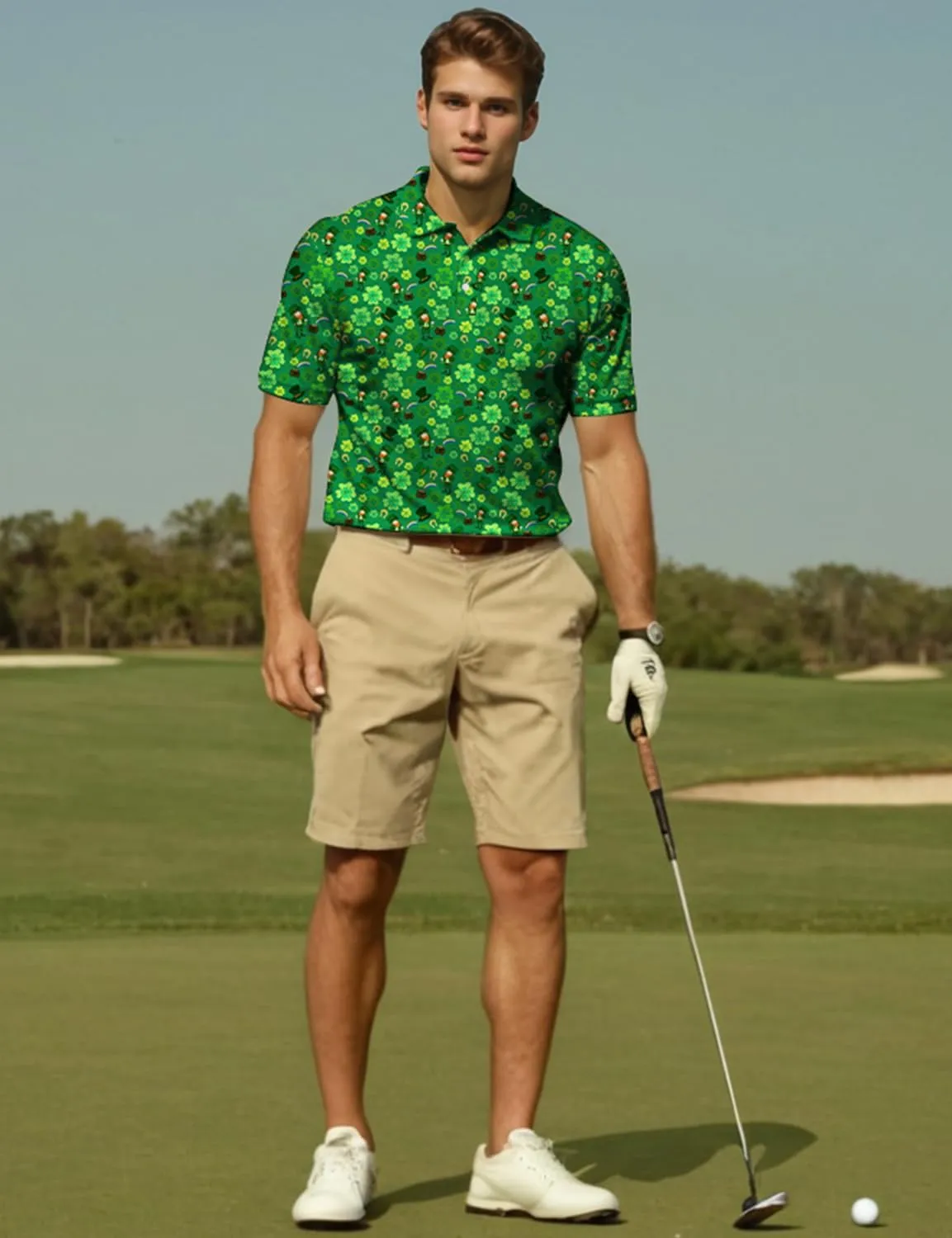 Yoimira Funny Golf Shirts for Men Short Sleeve, Hawaiian Men Polo Shirt Moisture Wicking Quick Dry Fit Print Casual