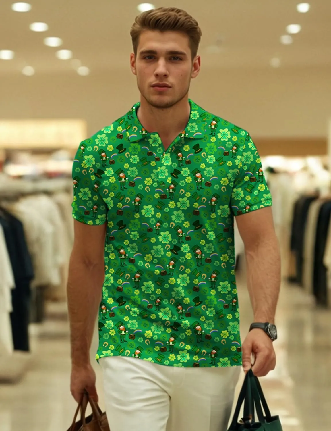 Yoimira Funny Golf Shirts for Men Short Sleeve, Hawaiian Men Polo Shirt Moisture Wicking Quick Dry Fit Print Casual