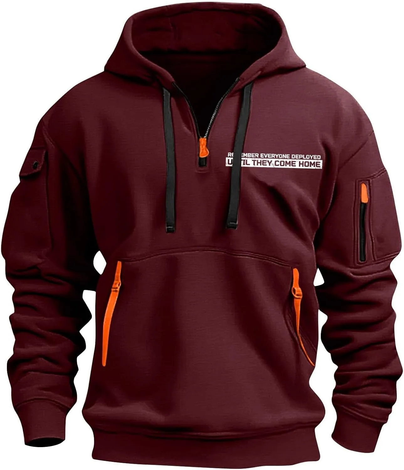 ZEFOTIM Hoodie for Men Drawstring 1/4 Zip Hoodie Letter Print Graphic Pullover Casual Sweatshirt with Pockets