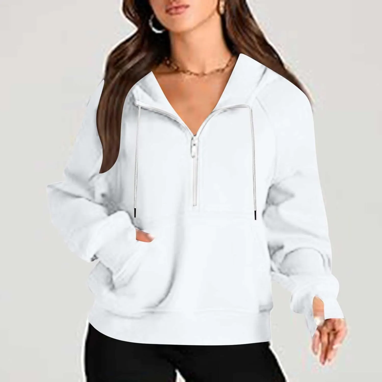 Zip Up Hoodie Women Cropped Long Sleeve Sweatshirts Trendy Pockets Jackets Spring Fall Daily Workout Pullover Tops