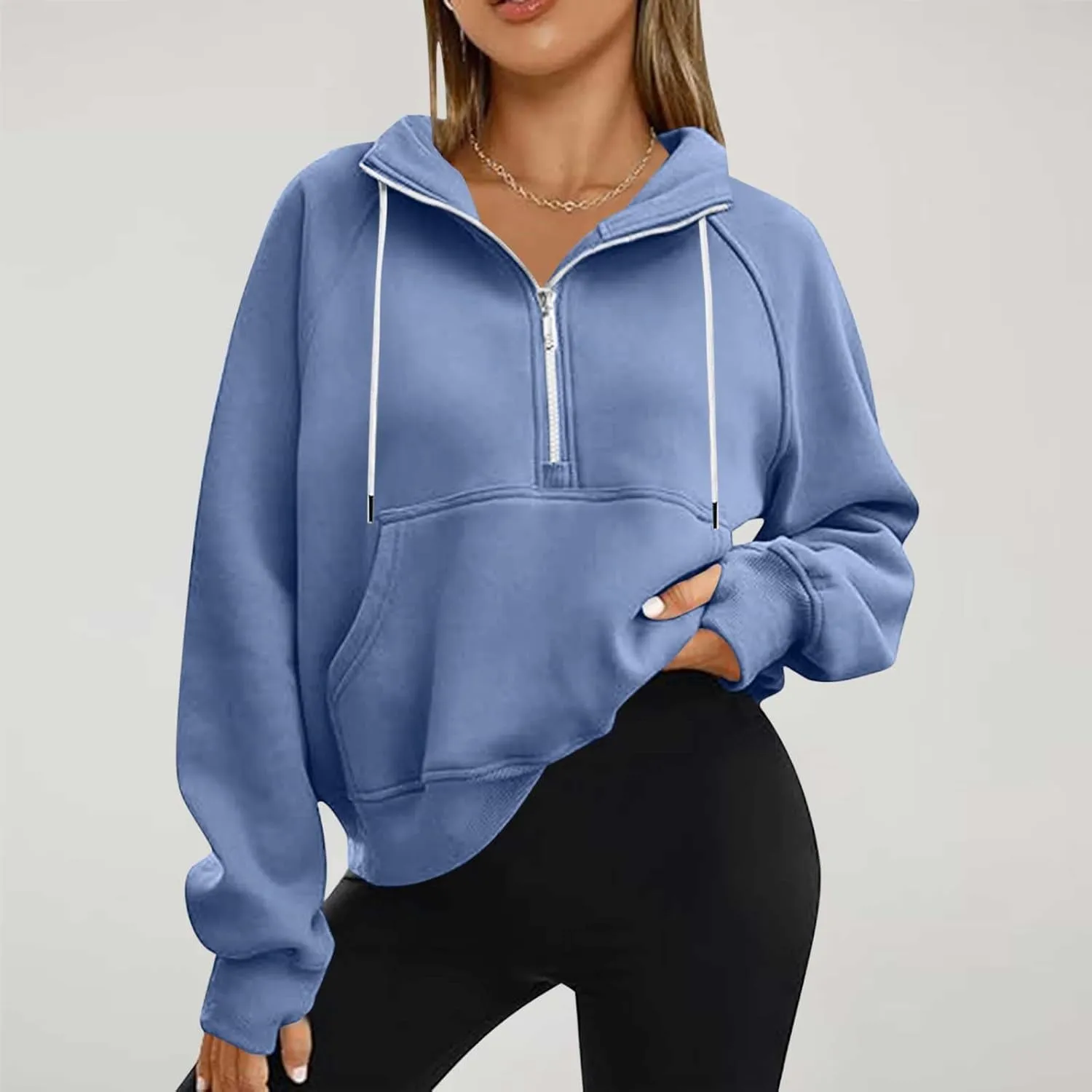 Zip Up Hoodie Women Cropped Long Sleeve Sweatshirts Trendy Pockets Jackets Spring Fall Daily Workout Pullover Tops