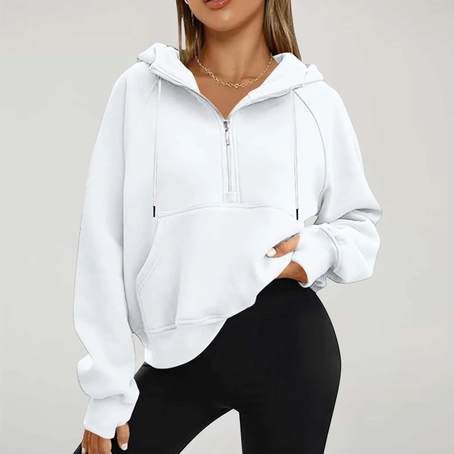 Zip Up Hoodie Women Cropped Long Sleeve Sweatshirts Trendy Pockets Jackets Spring Fall Daily Workout Pullover Tops