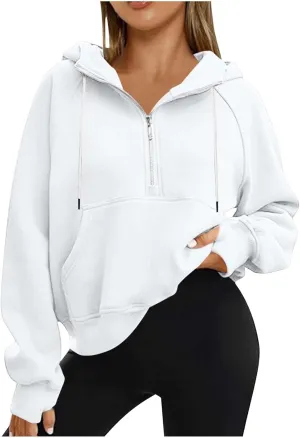 Zip Up Hoodie Women Cropped Long Sleeve Sweatshirts Trendy Pockets Jackets Spring Fall Daily Workout Pullover Tops