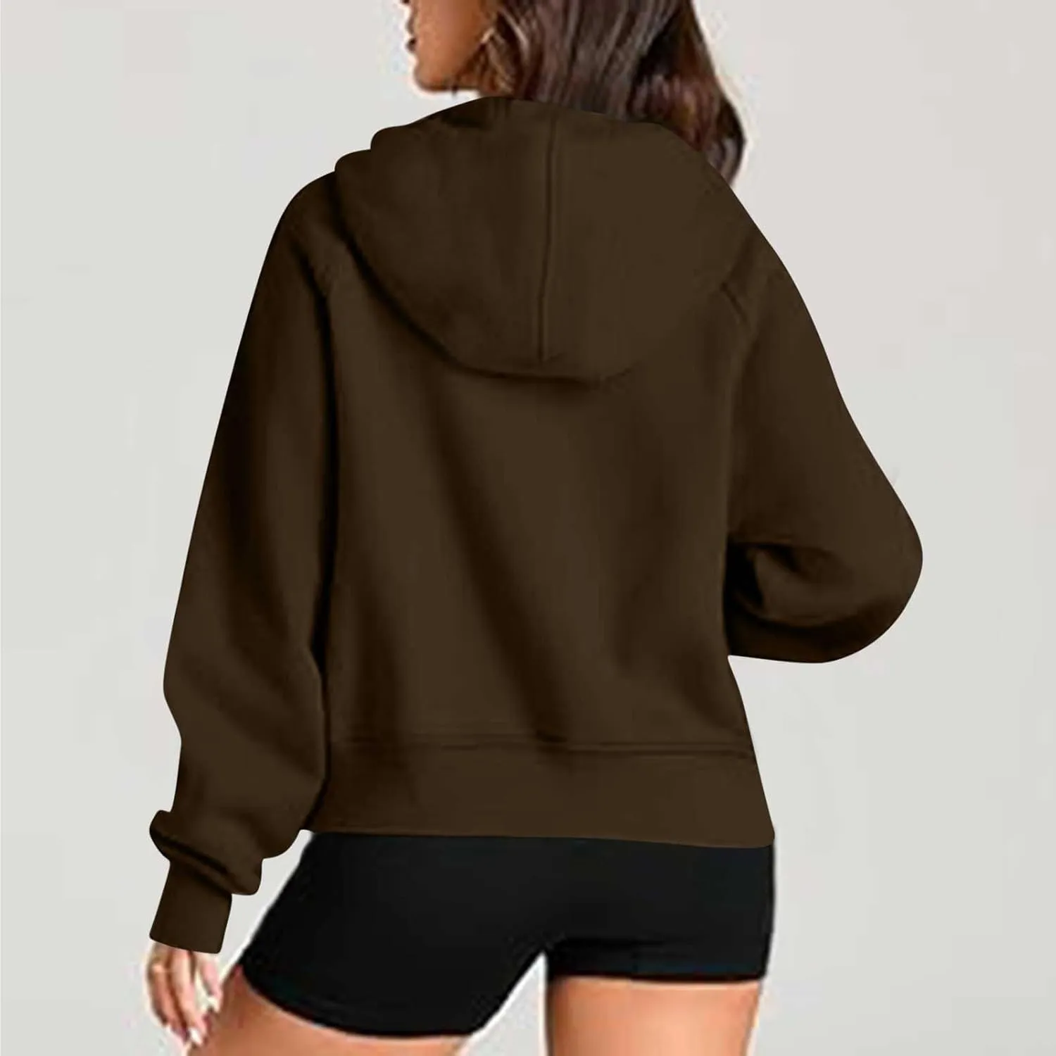 Zip Up Hoodie Women Cropped Long Sleeve Sweatshirts Trendy Pockets Jackets Spring Fall Daily Workout Pullover Tops