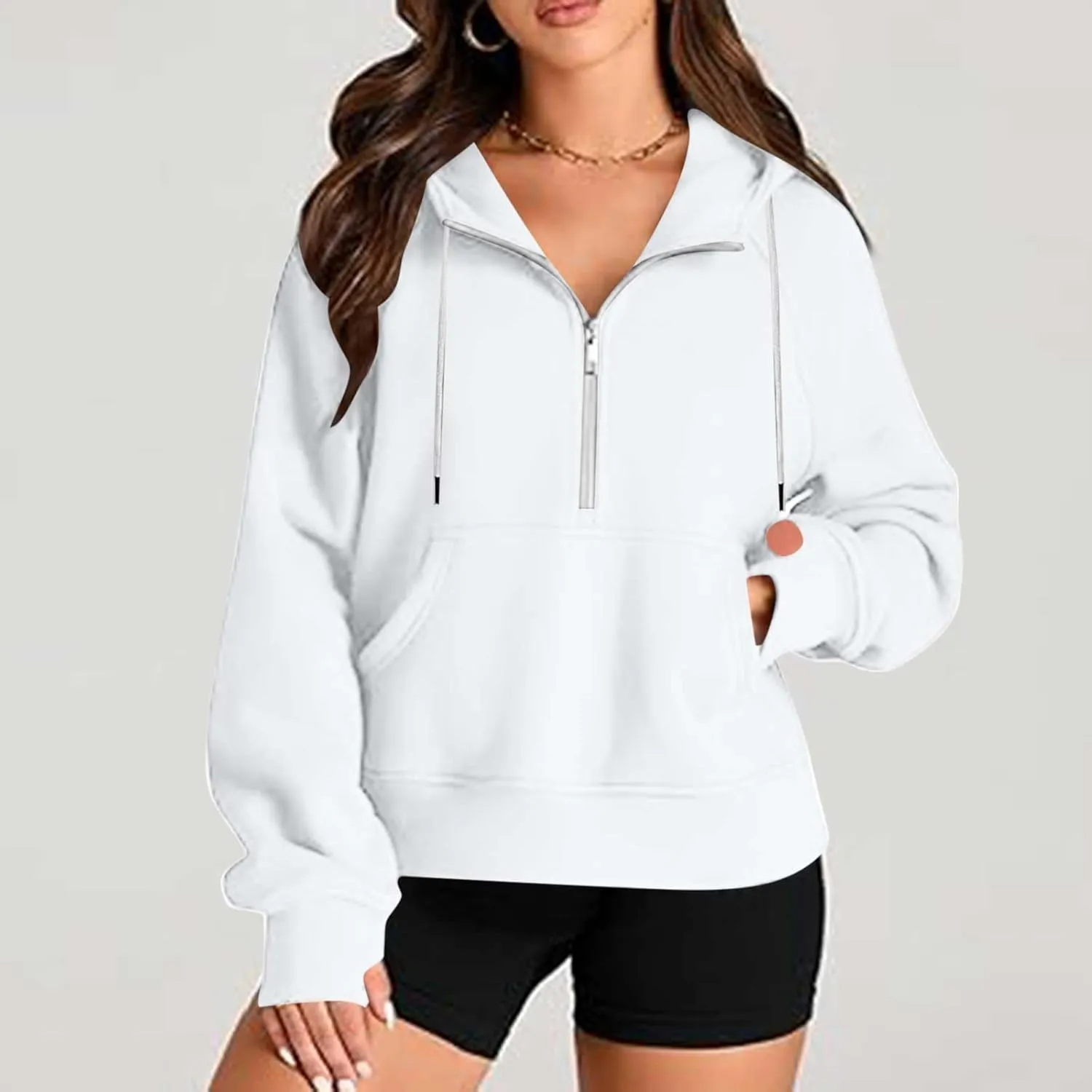 Zip Up Hoodie Women Cropped Long Sleeve Sweatshirts Trendy Pockets Jackets Spring Fall Daily Workout Pullover Tops