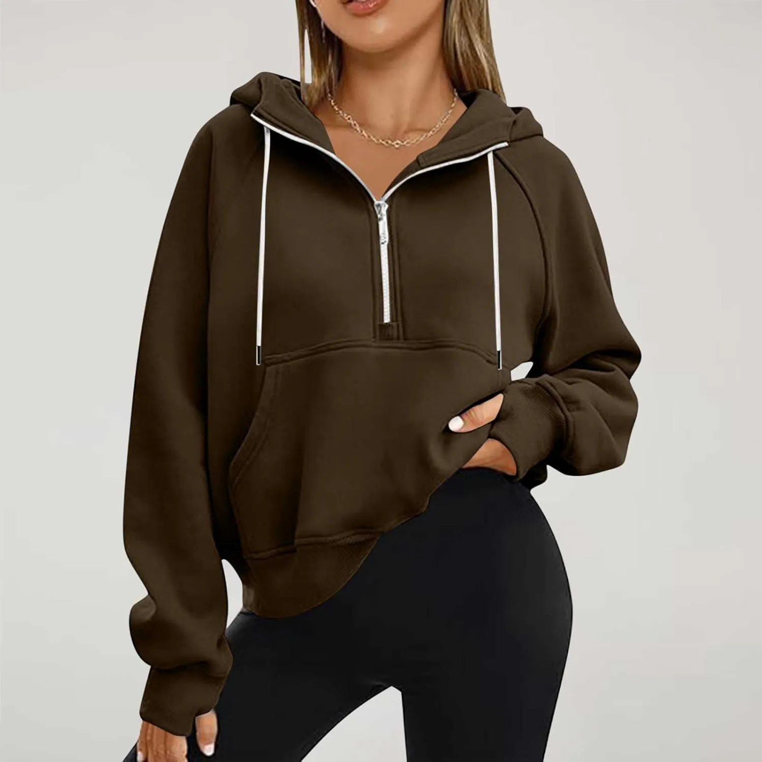 Zip Up Hoodie Women Cropped Long Sleeve Sweatshirts Trendy Pockets Jackets Spring Fall Daily Workout Pullover Tops