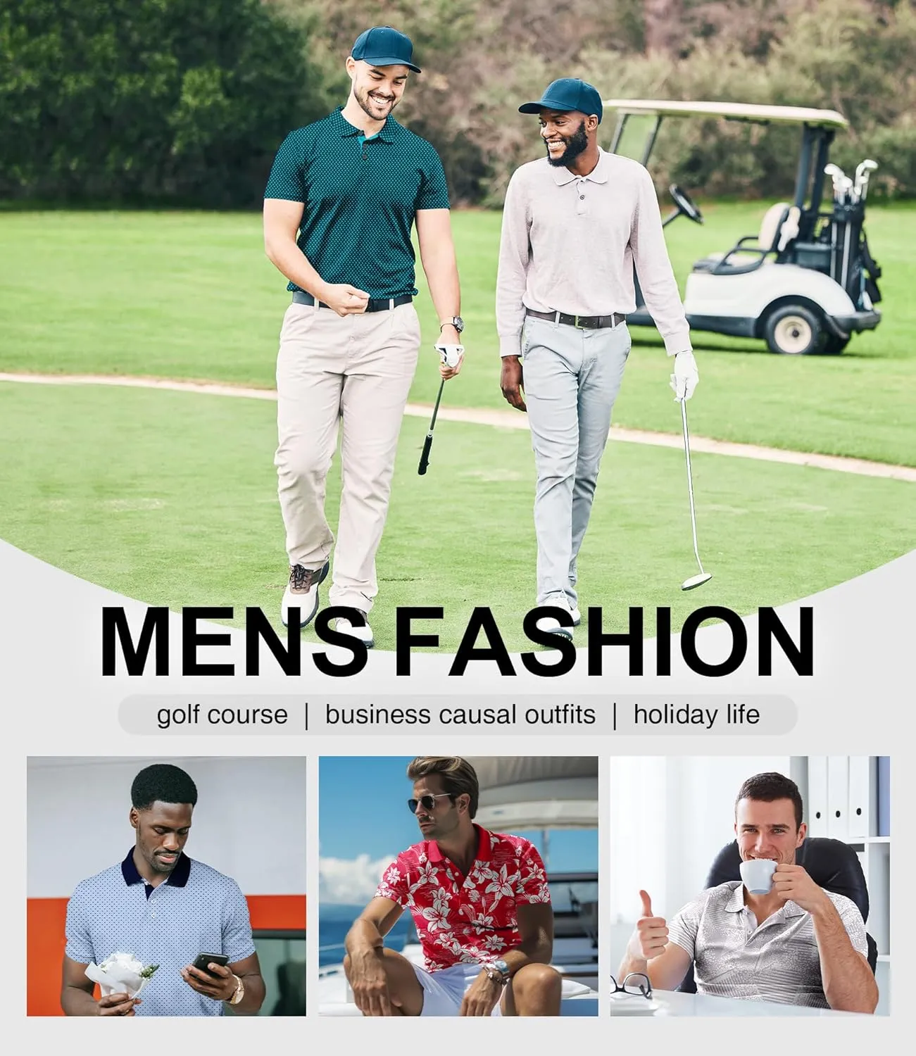ZITY Men's Golf Polo Shirt Short Sleeve Performance Moisture Wicking Collared Print Shirt for Golf and Casual Wear
