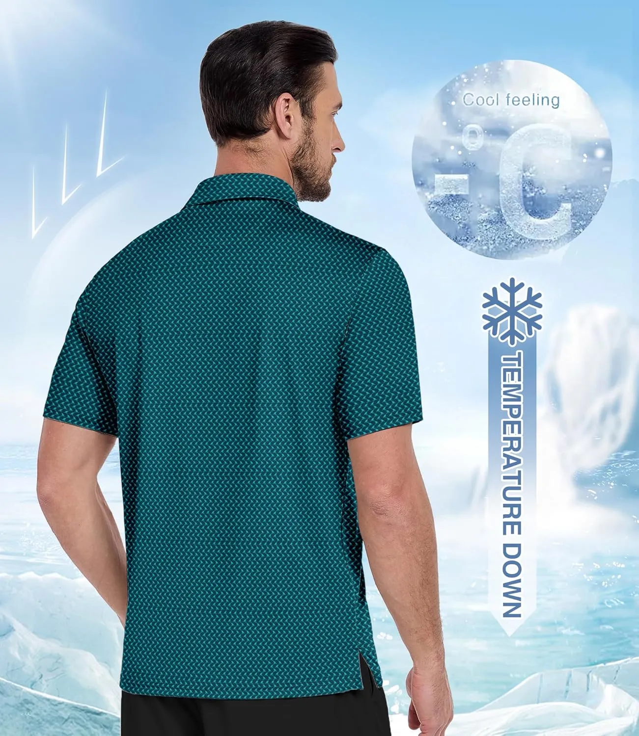 ZITY Men's Golf Polo Shirt Short Sleeve Performance Moisture Wicking Collared Print Shirt for Golf and Casual Wear