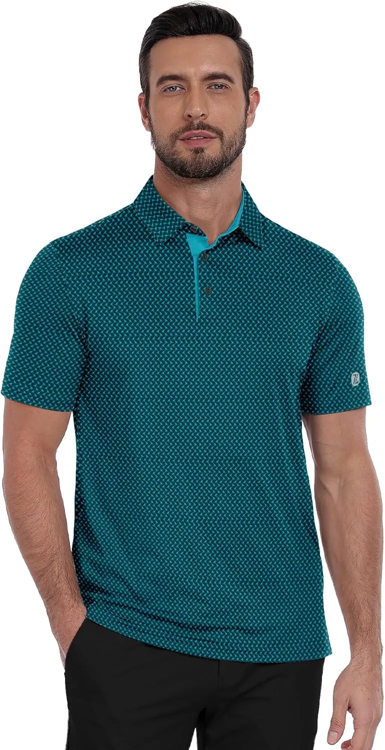 ZITY Men's Golf Polo Shirt Short Sleeve Performance Moisture Wicking Collared Print Shirt for Golf and Casual Wear
